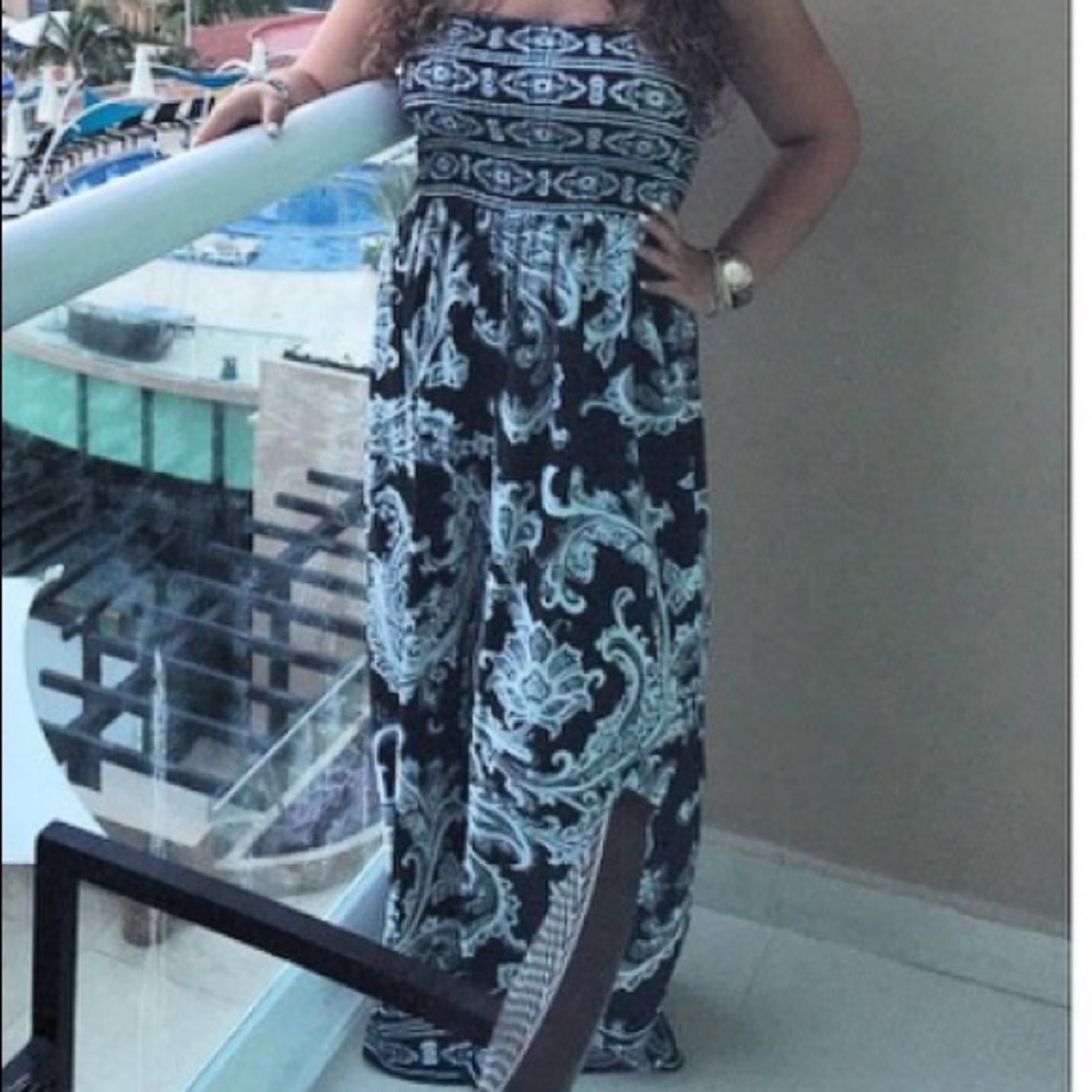 Strapless printed maxi dress